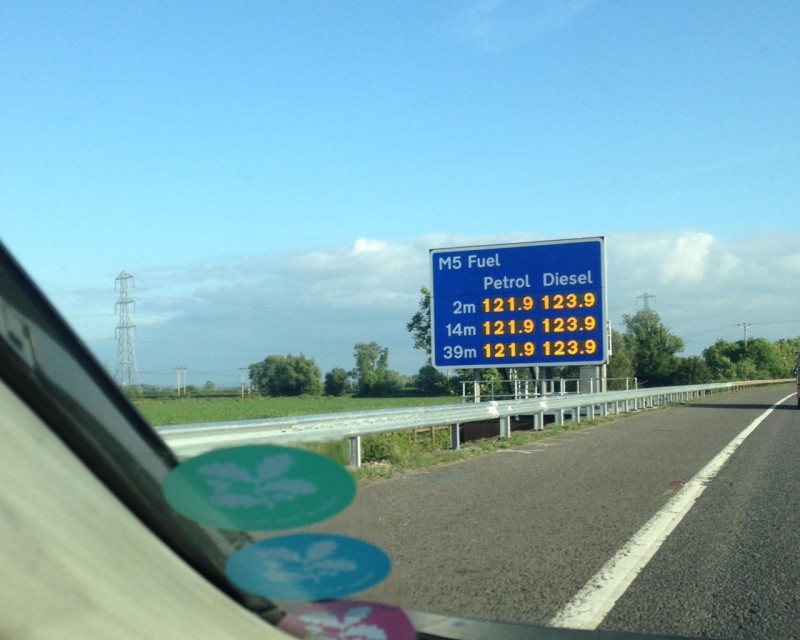motorway petrol price sign M5