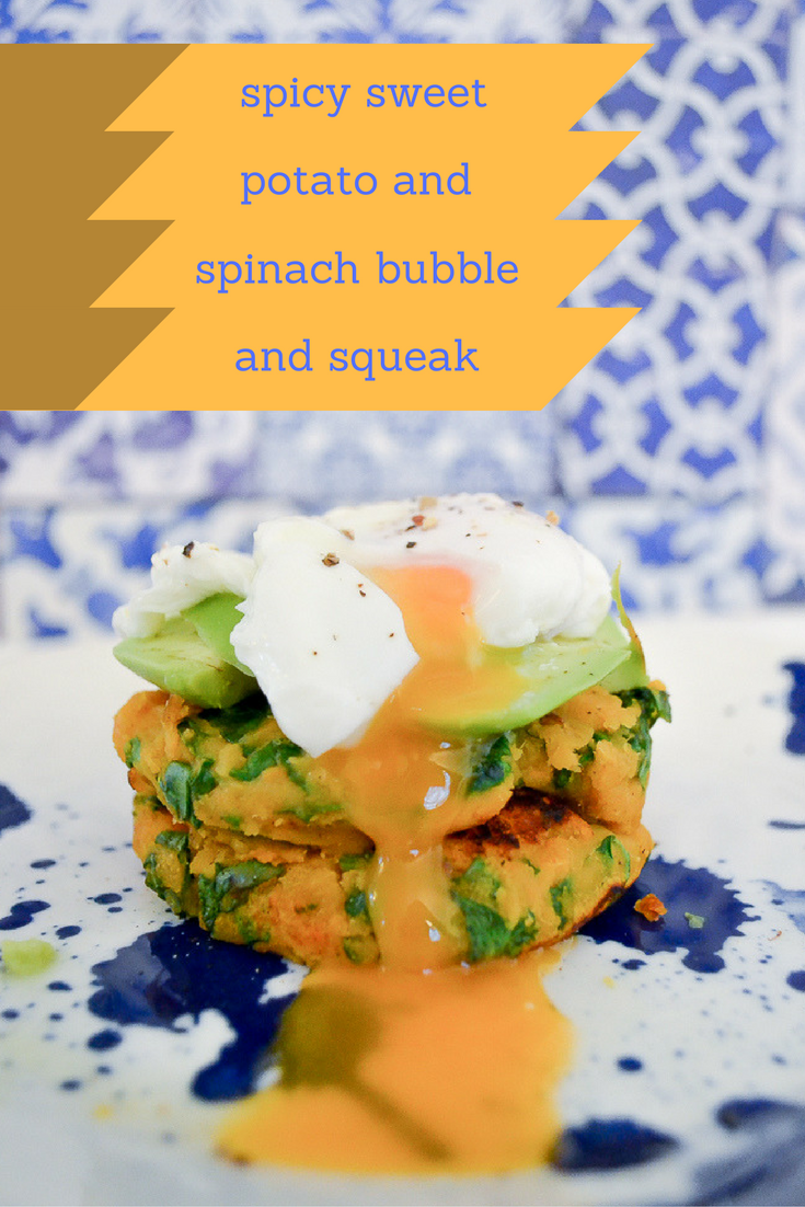 spicy sweet potato and spinach bubble and squeak recipe