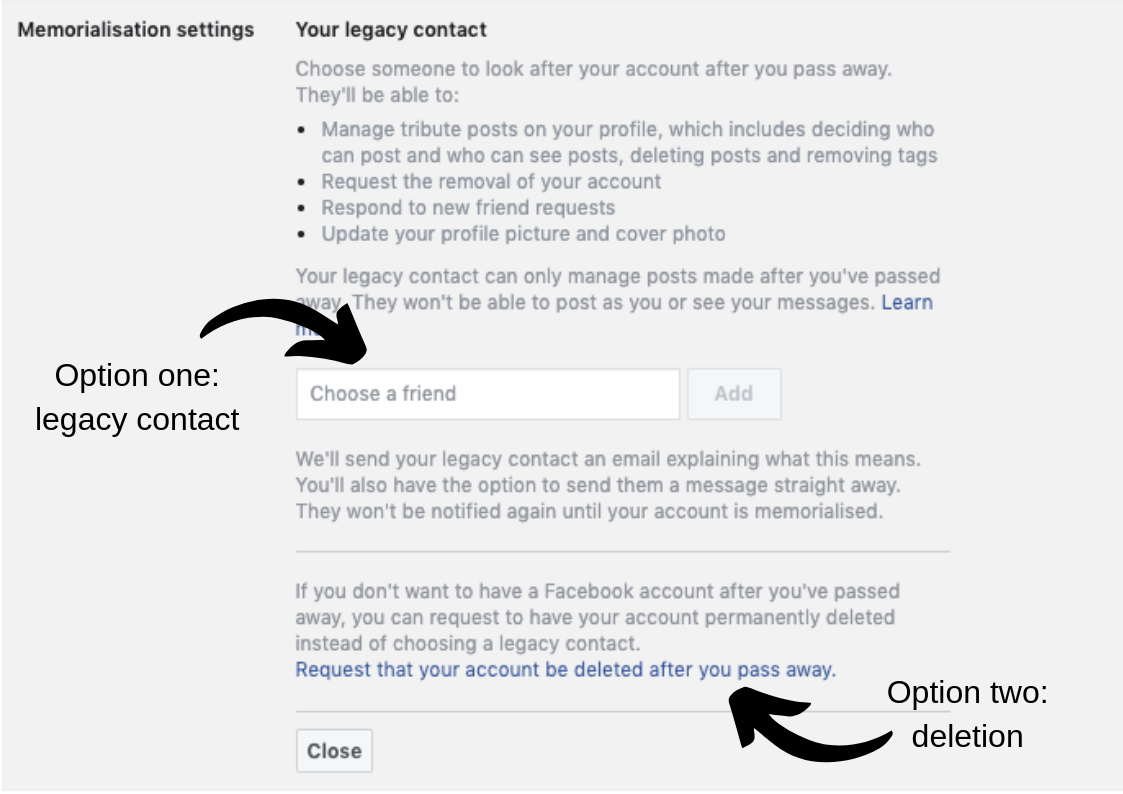 how to set up Facebook legacy contact