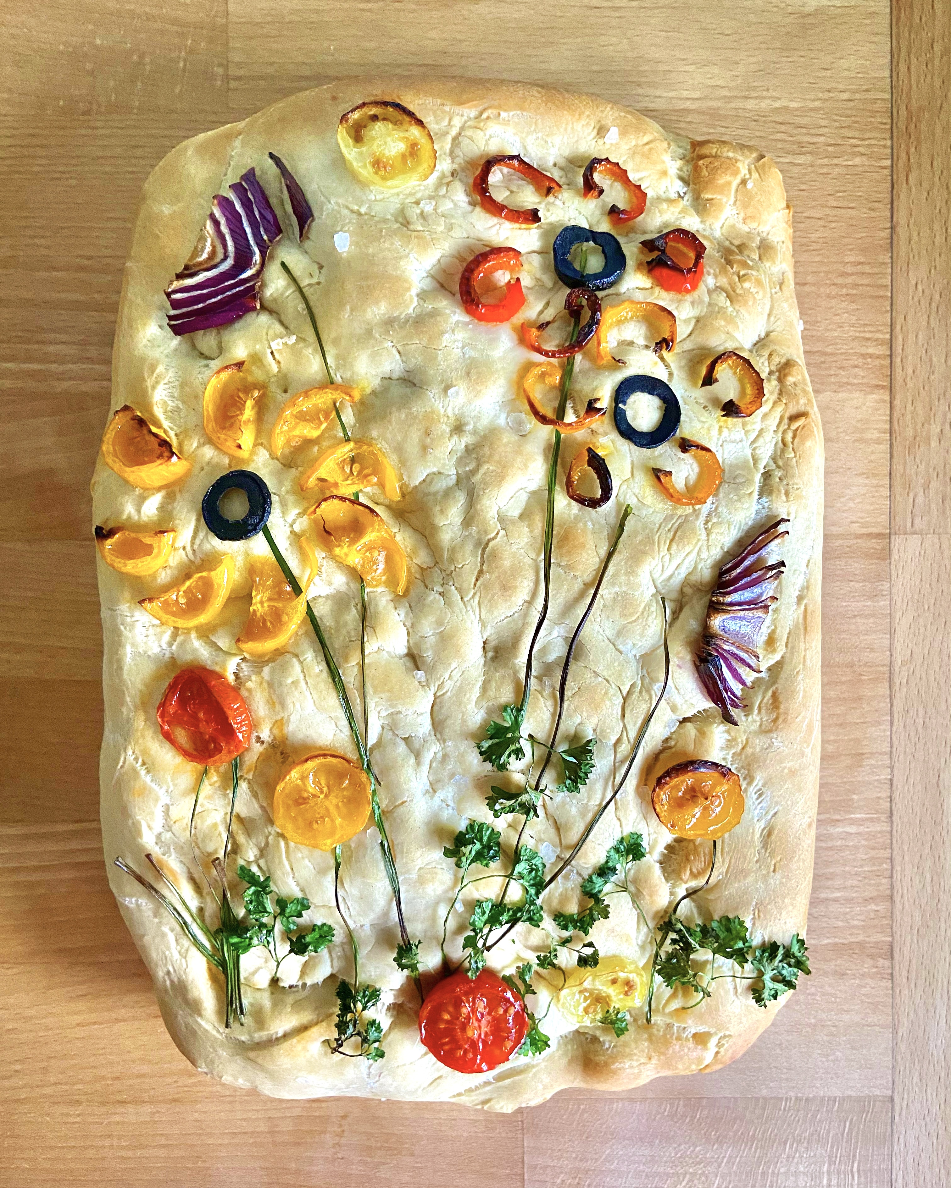 Focaccia flower art bread