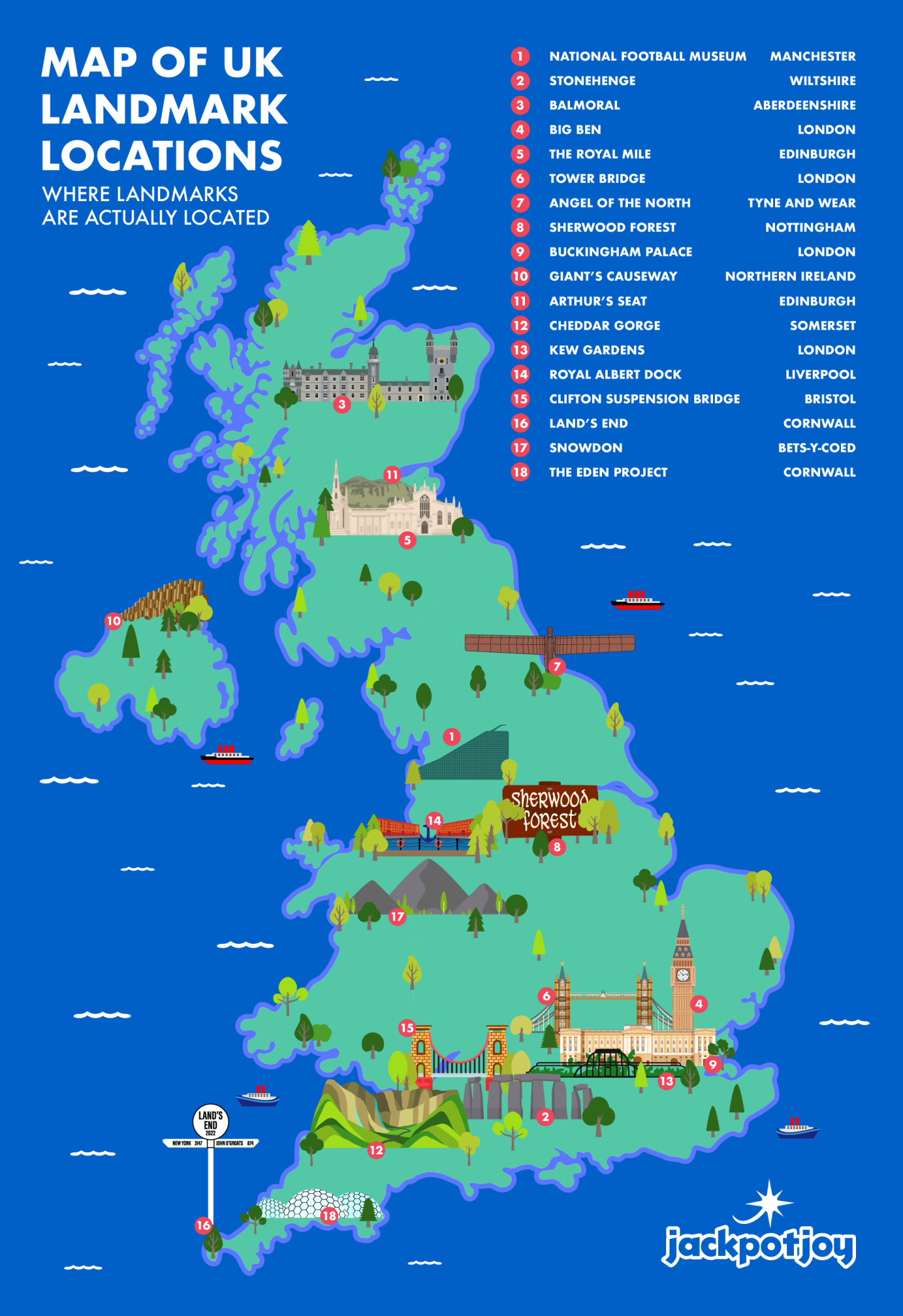 Famous UK landmarks map